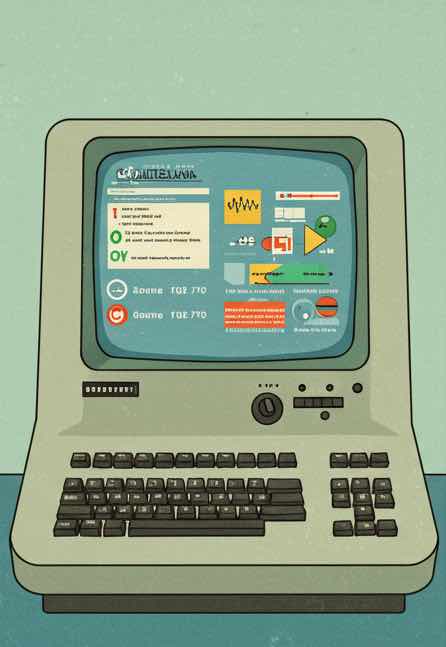 HTML email with rich formatting, images, and colorful styling shown on vintage computer terminal